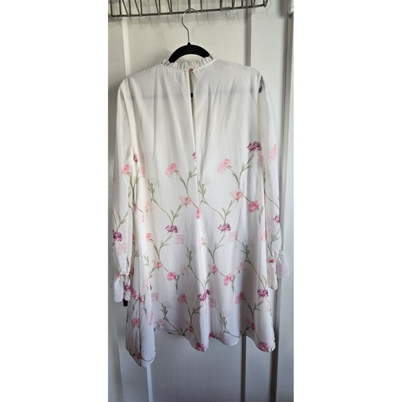 TED BAKER LONDON floral long sleeve shift lined dress ruffle neck woman Sz‎ 5 - Picture 2 of 9
